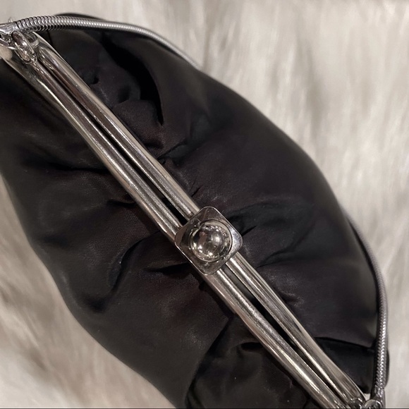Vintage Black Satin Evening Bag Ladies Purse Silver Hardware - Picture 3 of 6